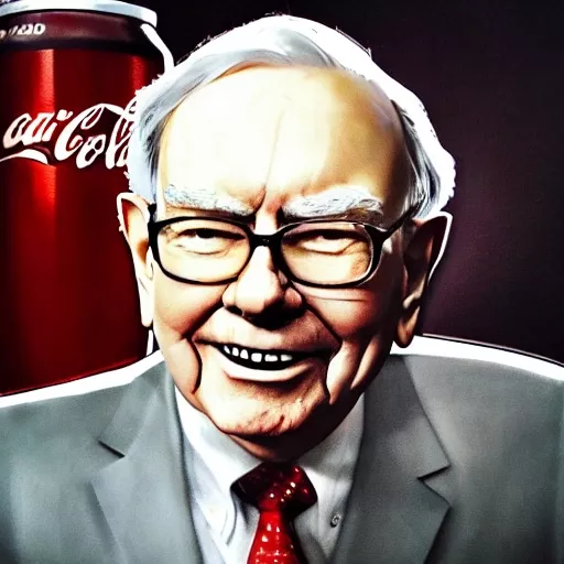 Warren Buffett in front of a coca cola logo