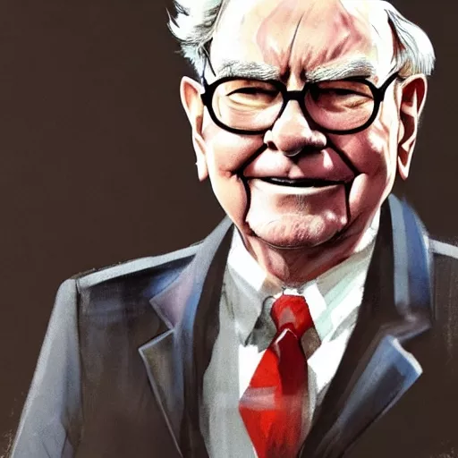 Warren Buffett in a suit, happy. Deepai impression.