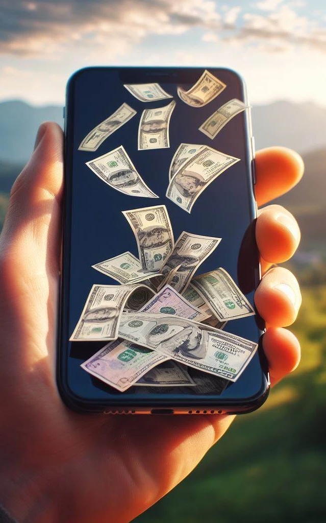 Apple Iphone money raining ai impression