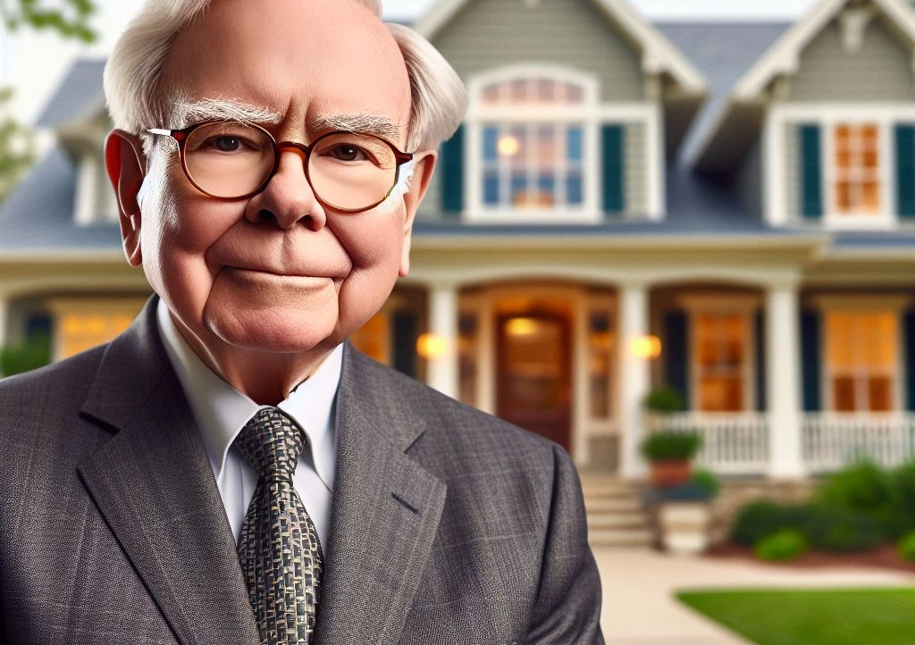 Warren Buffett In Front Of Clayton Homes House Summertime Happy Proud Ai Impression_1024x722