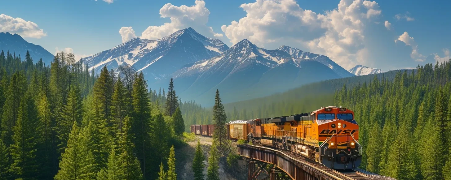 Bnsf Train Bridge Mountain Landscape Panoramic Nature Beauty Scenery Splendor
