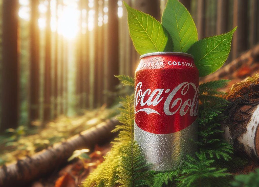 Coca Cola Can In Nature Showing Company Sustainability Efforts