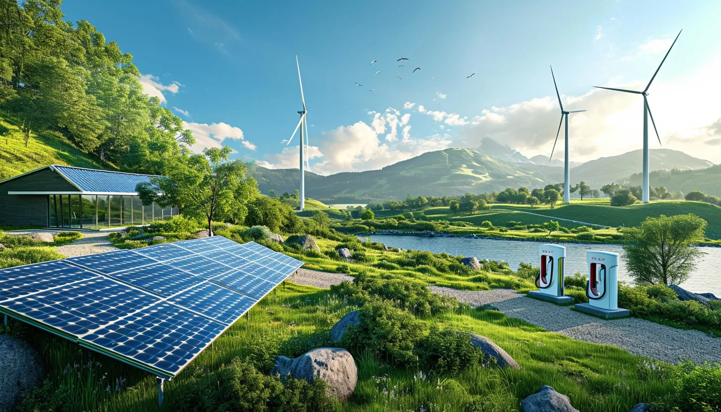 Renewable Energy Facility Solar Wind Turbines Electric Vehicle Charging Landscape_1456x832