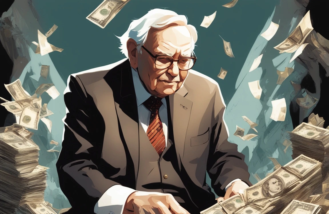 Warren Buffett Arranging Bundles Of Money