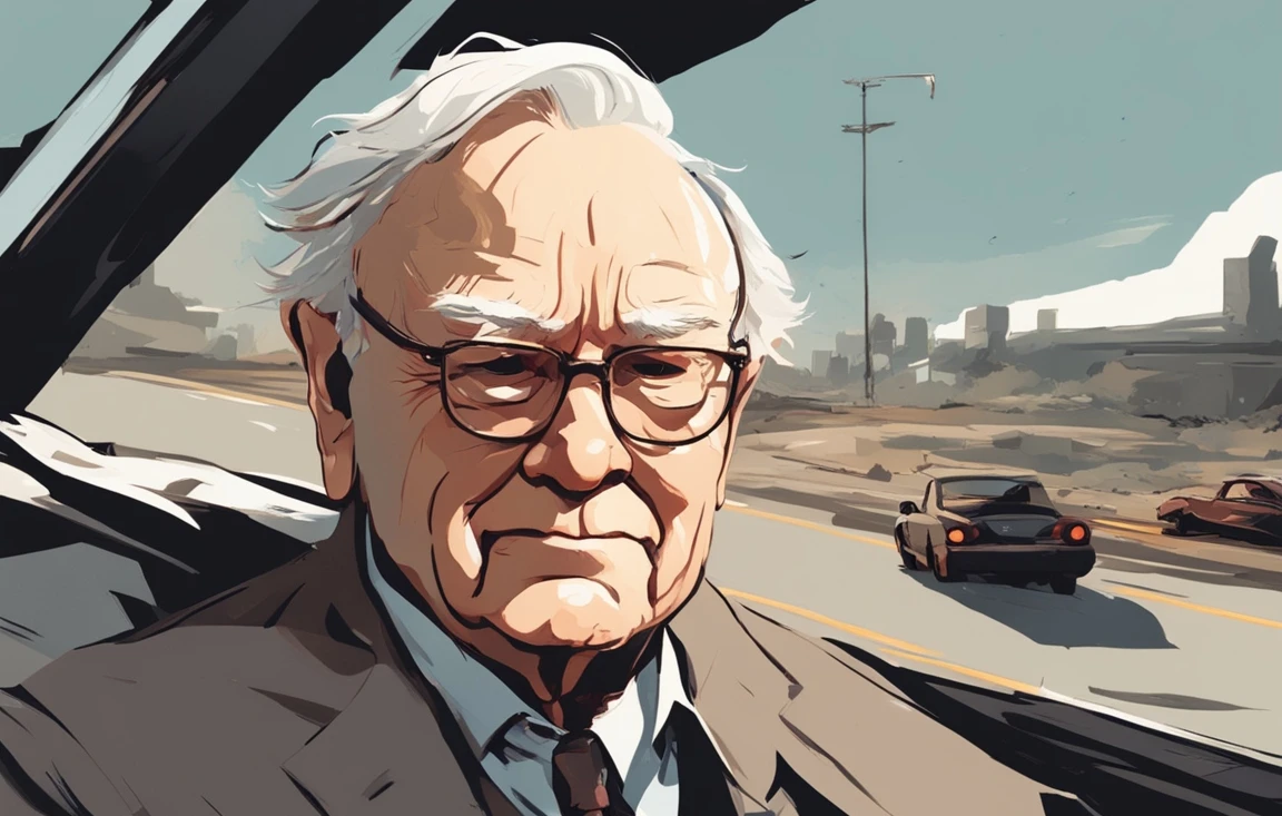 Warren Buffett Close To A Critical Scene On The Highway Car Crash Ahead