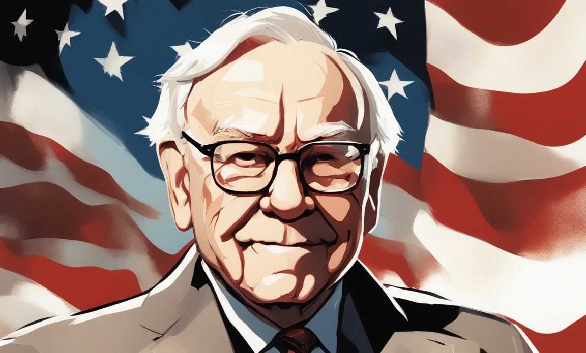 Warren Buffett In Front Of US Flag