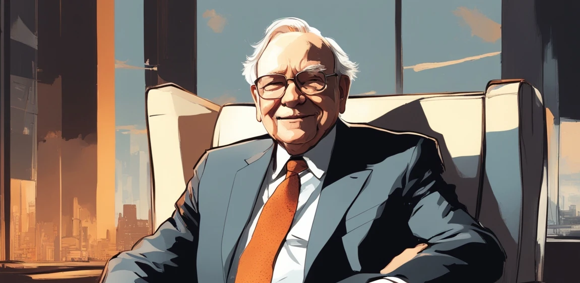 Warren Buffett Smiling In Modern Chair Maybe Rented By Cort
