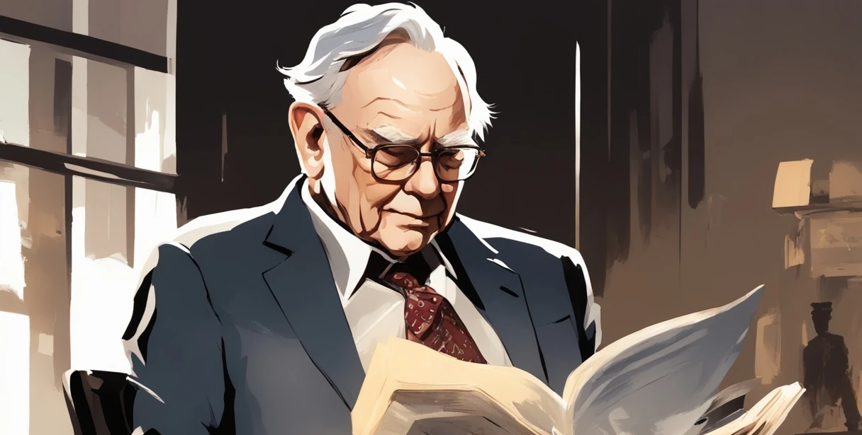 Warren Buffett Studying An Annual Report