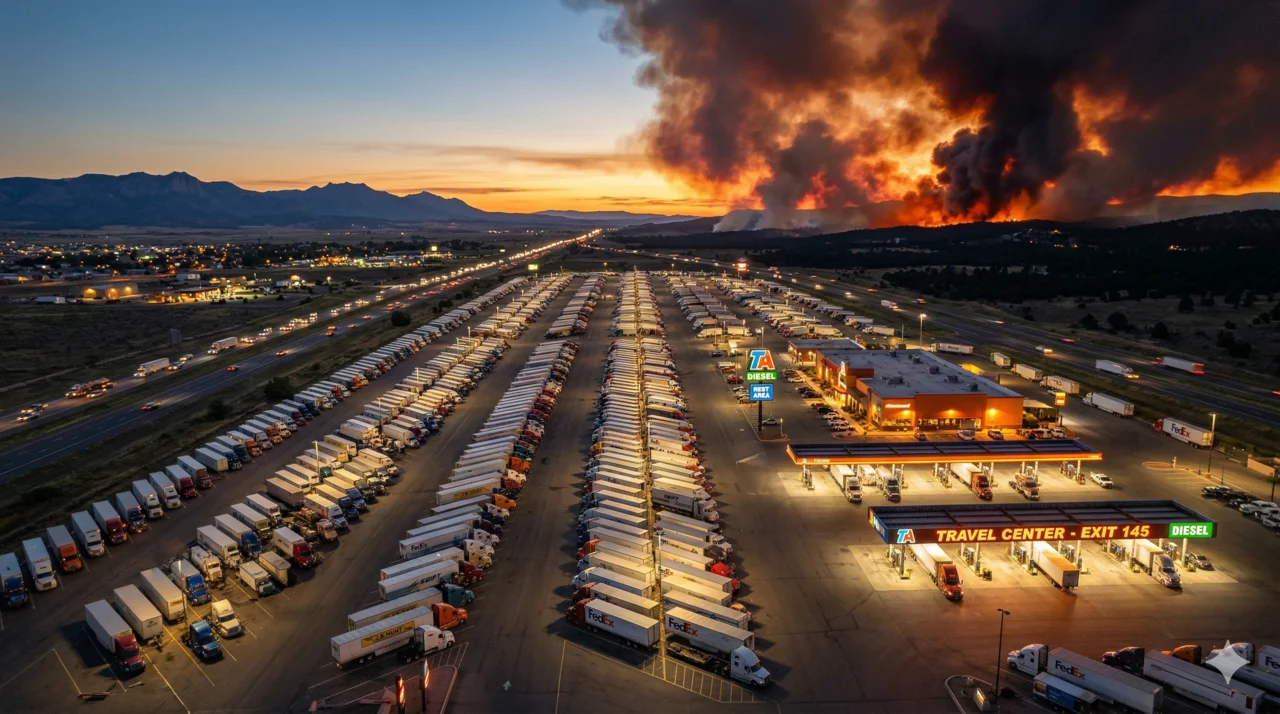 Pilot Travel Centers at twilight with fiery sky