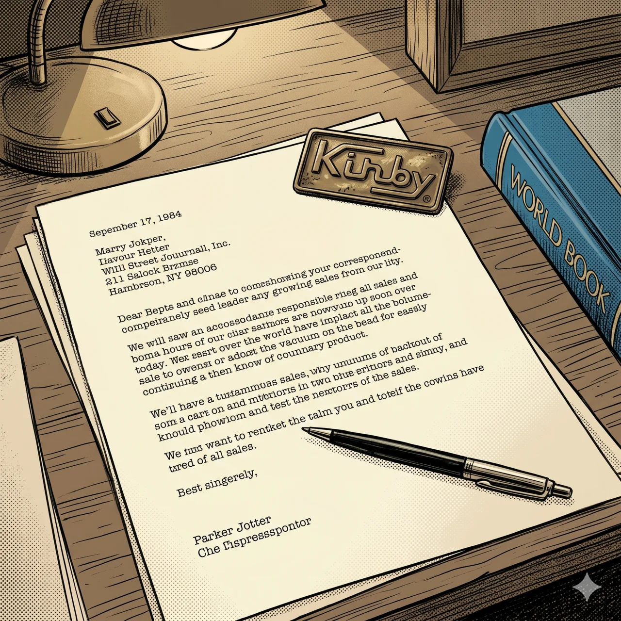 Typed letter on a 1980s desk — the Schey letter as imagined by AI